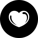 Black roundel with a white heart image representing the Facial-Flex clinical trials which related to health and beauty